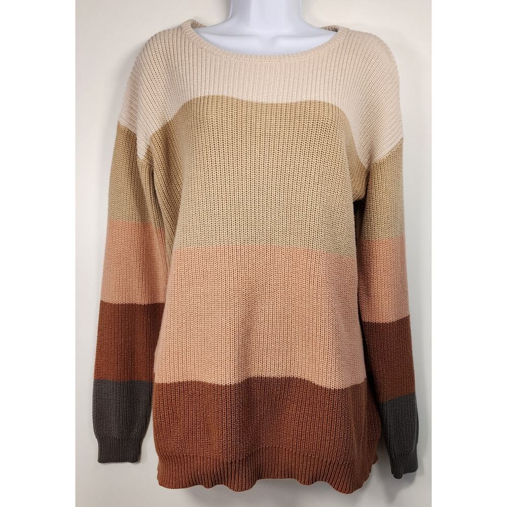 Ampersand Avenue Colorblock‎ Knit Sweater Women's Size S Cream Brown Pullover